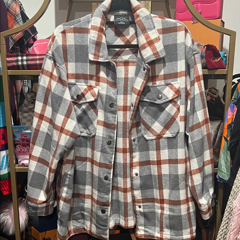 Urban Republic Gray and Brown Plaid Utility Jacket
